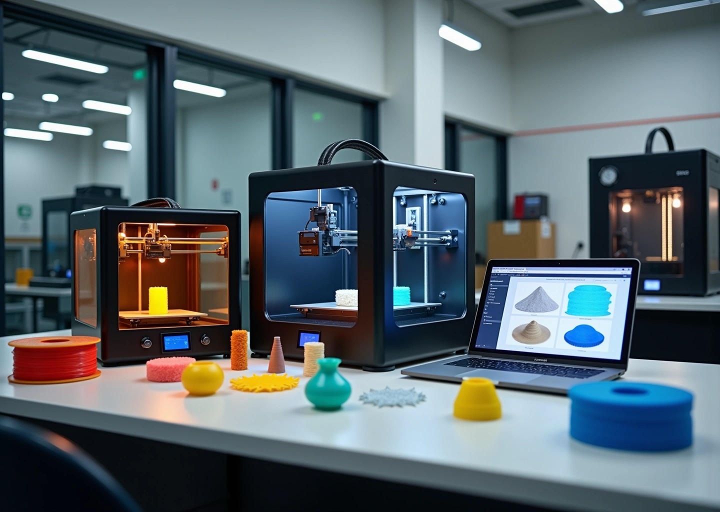 Мастерская 3D‑печати с FDM SLA и SLS оборудованием и готовыми деталями для сравнения технологий