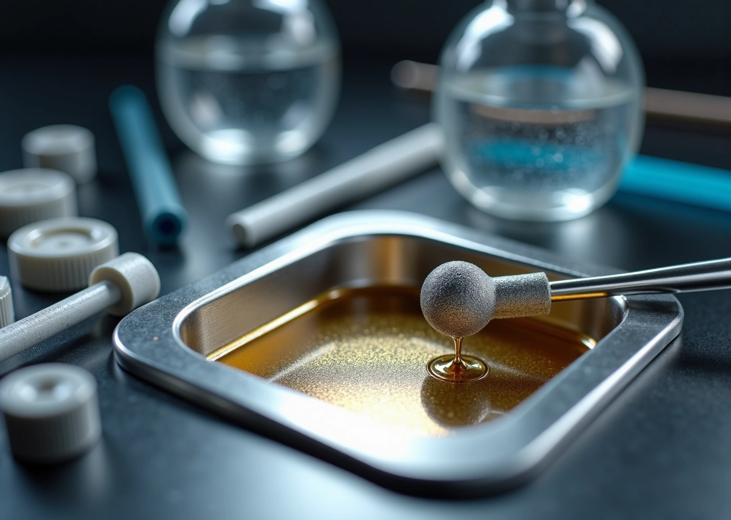 Мастерская сцена: 3D‑печатные детали и процесс металлизации с электрованной, проводящей краской и инструментами